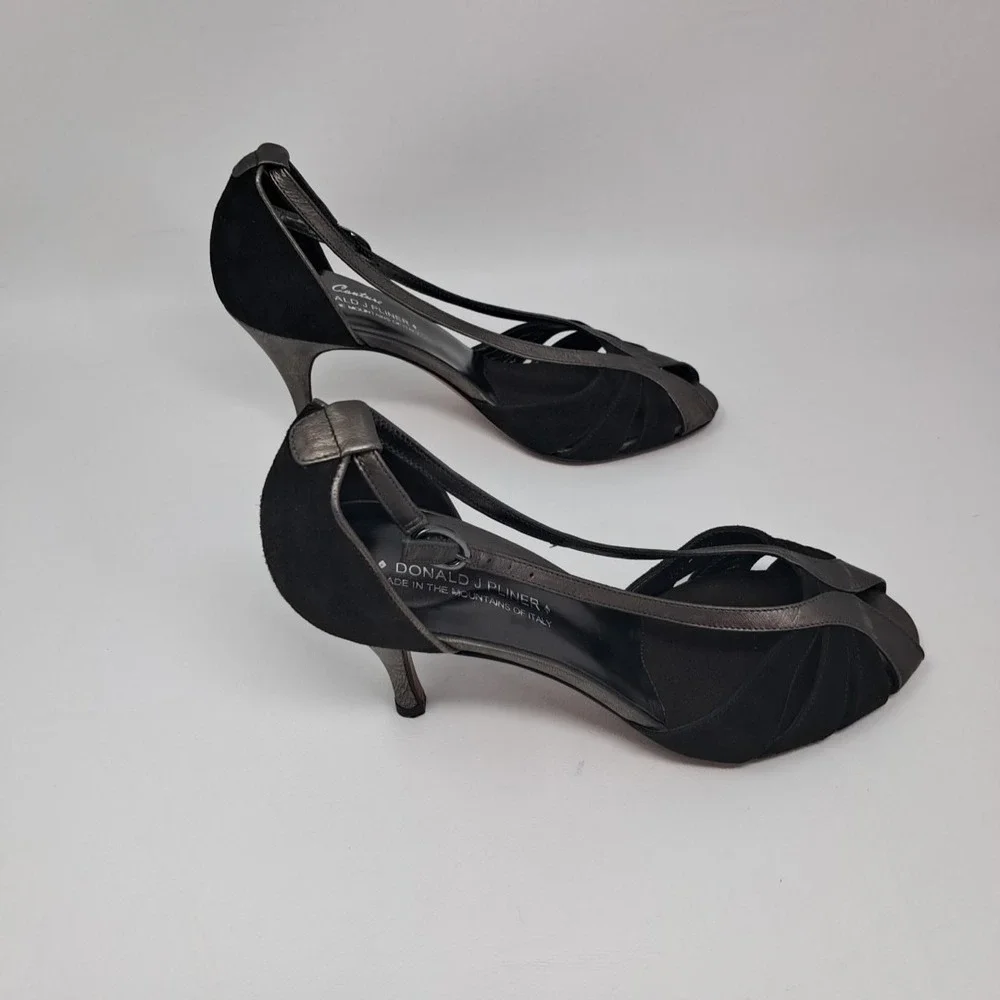 Donald J. Pliner Couture Heels Pumps Size 7.5 M Black Pewter Silver Italy